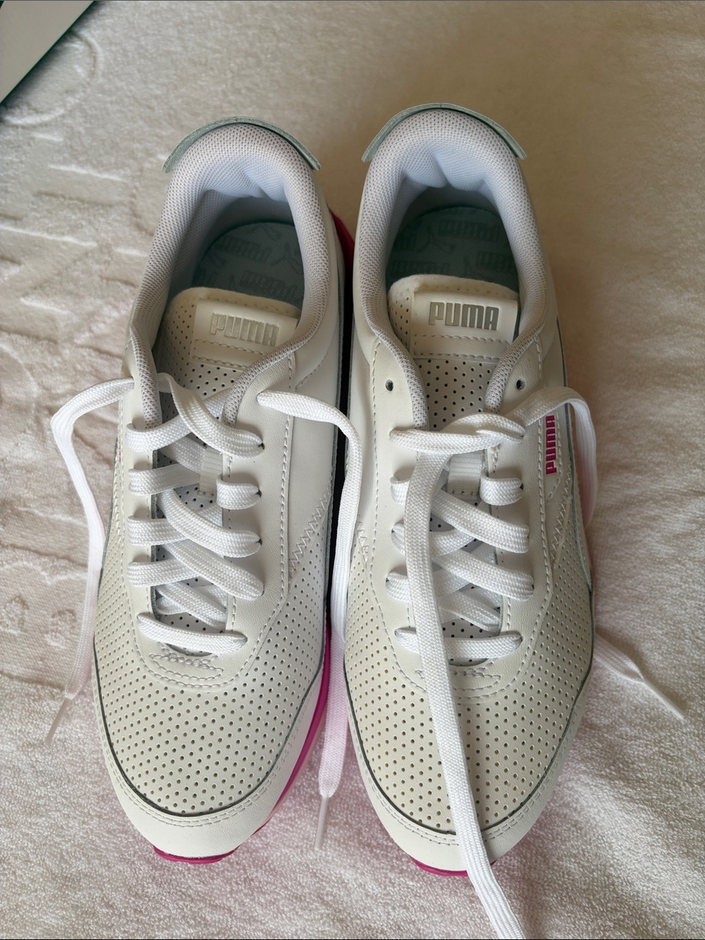 Puma White Sneakers with Pink Trim